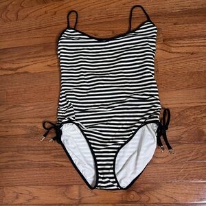 Juicy Couture Striped One Piece Swimsuit Black White Size L